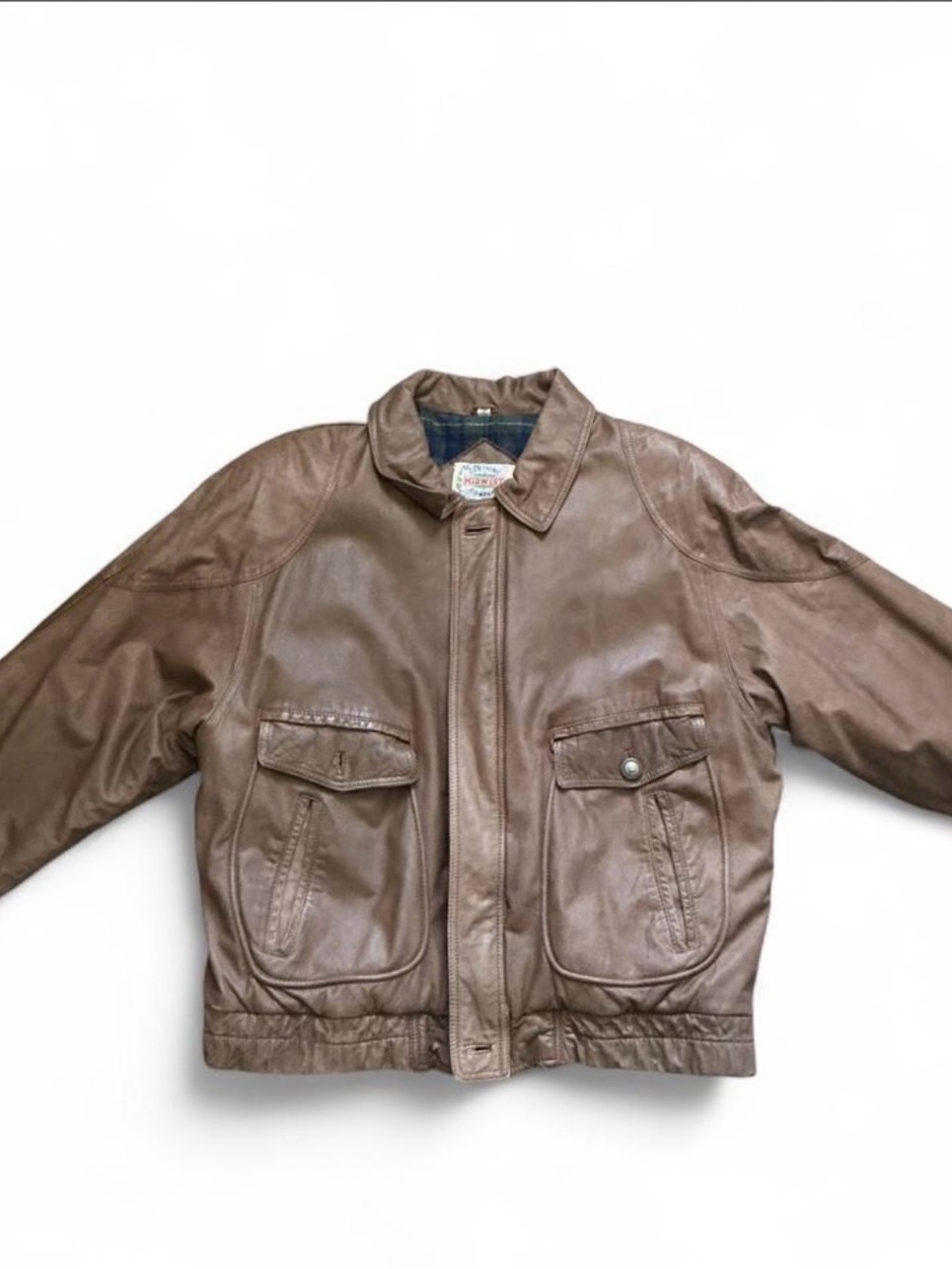 Brown Leather Bomber Jacket